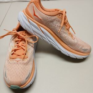 Hoka One One Clifton 8 Peach Orange Women's Lightweight Running Shoes Size 9B